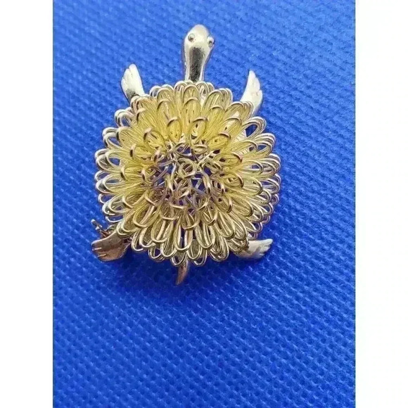 Vintage Brooch Turtle tortoise 10k Gold plated Wire Hand Wrapped Shell Figural - Picture 4 of 11